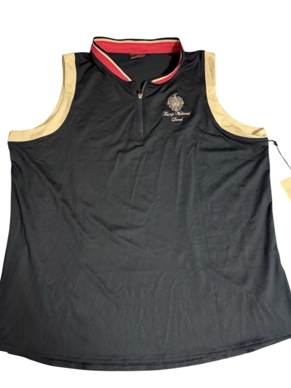 Sabrina Sleeveless Navy Polo with Trim and Melon Collar Accent Trump Doral NWT